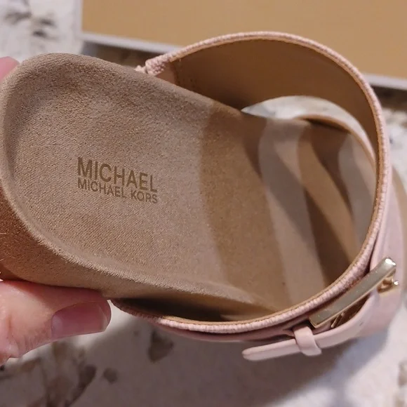 Michael Kors Blush Pink Mylah MK Signature Print Slide Sandals NEW SZ 6.5 - Picture 13 of 14
